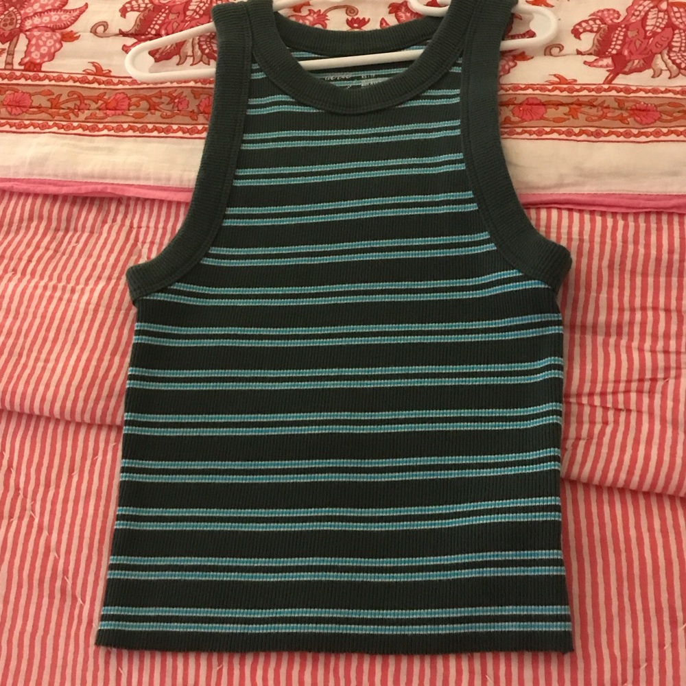 Aerie Green and Blue Striped Tank Top